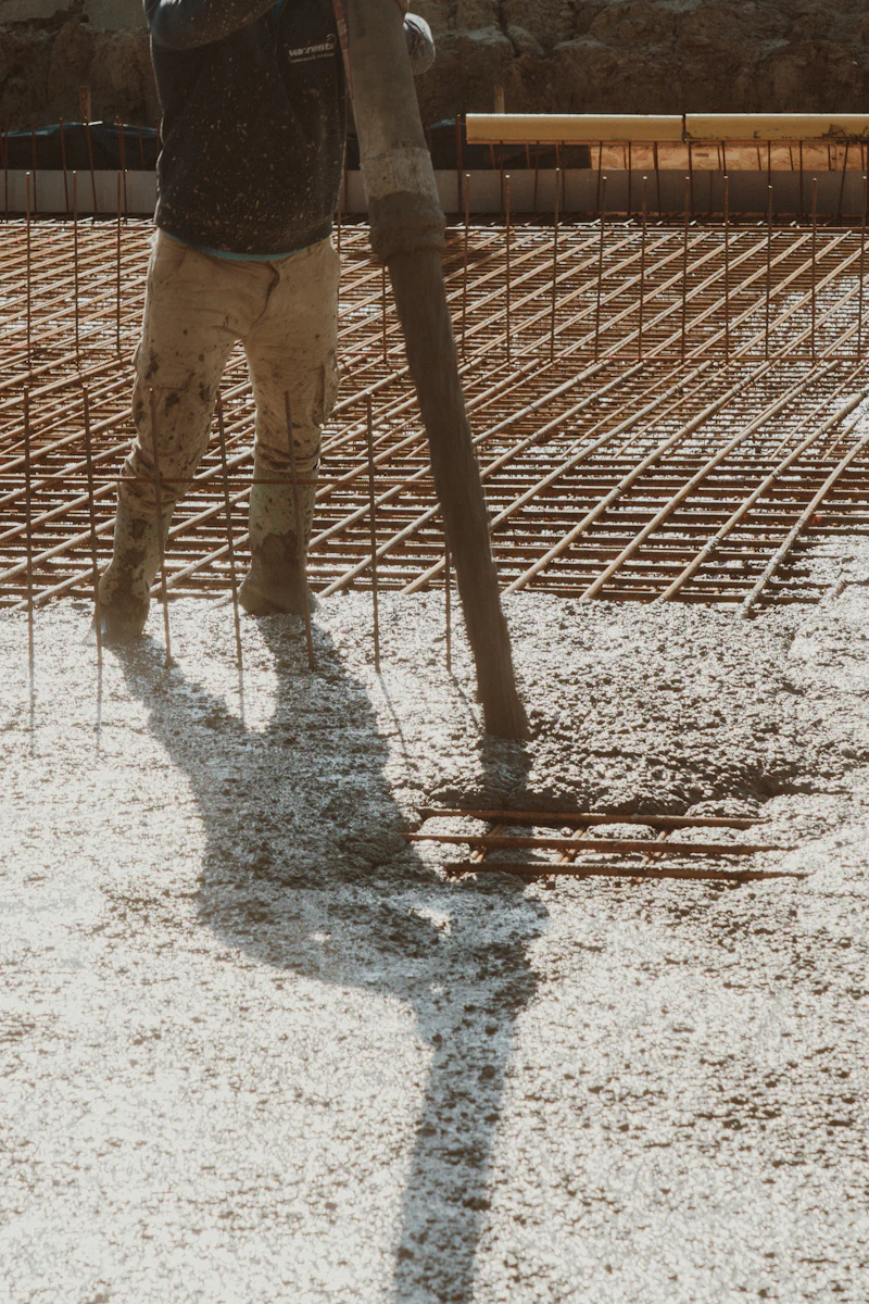 Rebar grid set inside forms before the pour