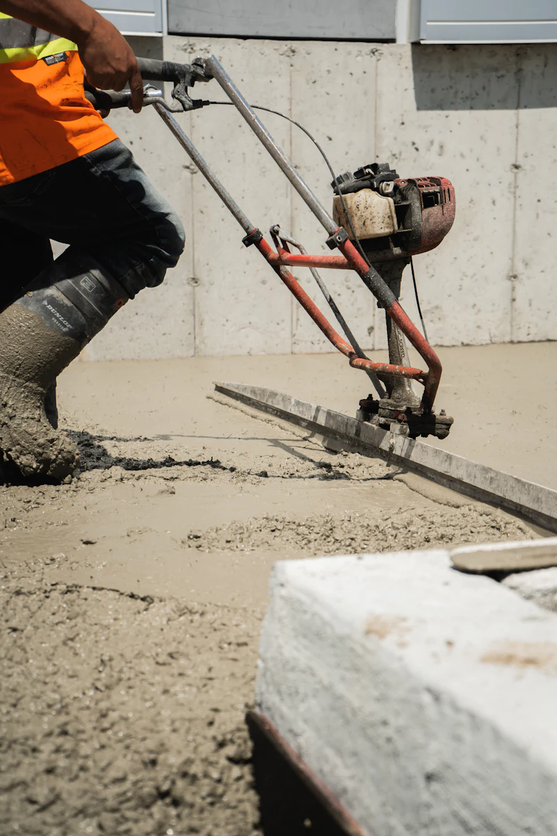 Power screed leveling a fresh slab